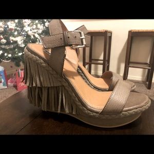SOLD Not Rated Wedged Fringe Heels